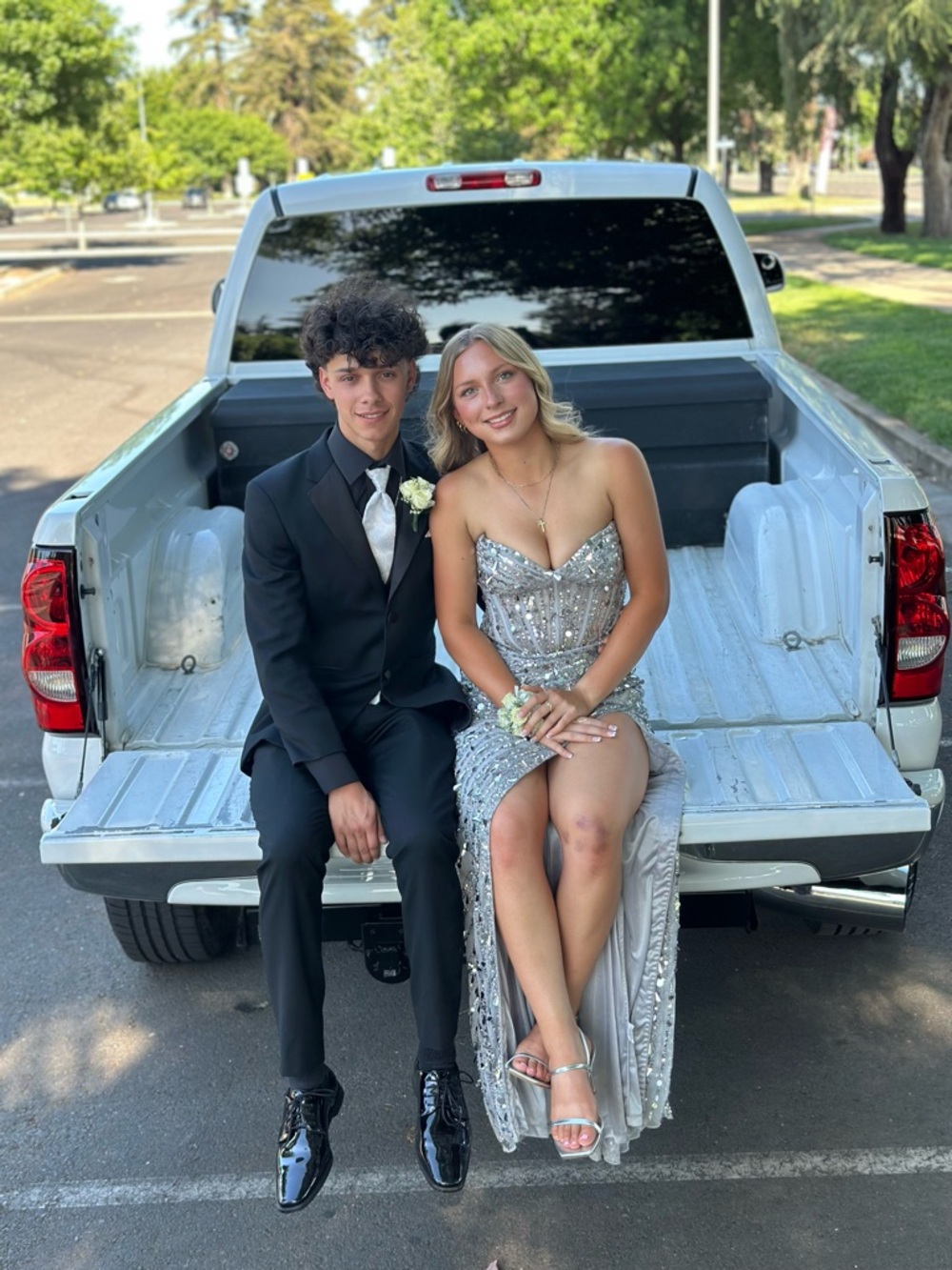 Sherri Hill Silver Sequin Prom Dress